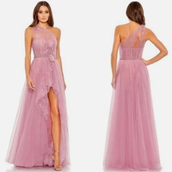Mac Duggal 50661 Embellished Tulle One Shoulder High Low Gown Size 8 NWT Rose - Picture 1 of 5